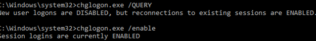 chglogon.exe disable drain mode