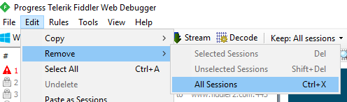 fiddler clear sessions
