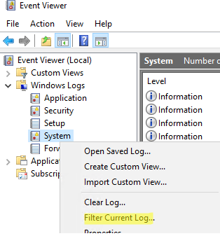 filter event viewer log