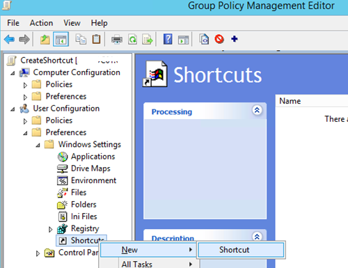 Group Policy Preferences - create new shortcut