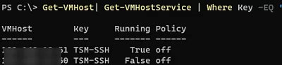 check ssh service on esxi hosts via powershell