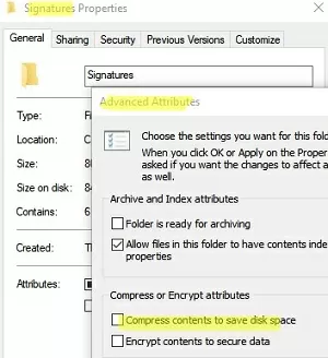 disable signature folder ntfs compression with file explorer