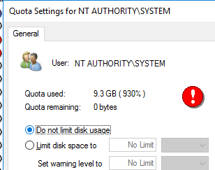 do not limit disk usage for built-in system accounts