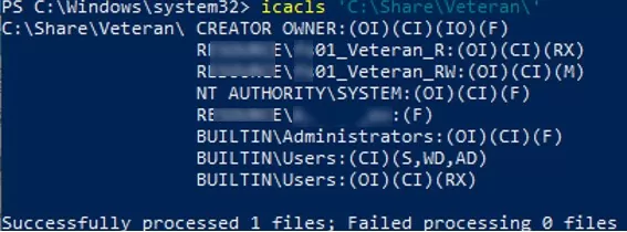 list current folder permissions using icacls.exe