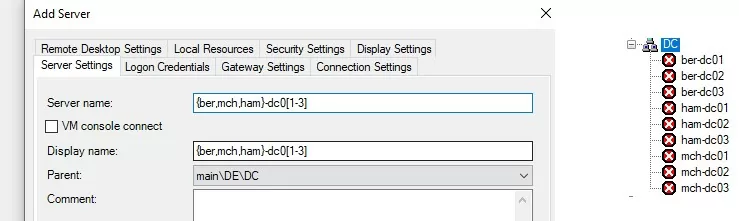 rdcman adding hosts via patterns