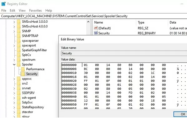 windows service permissions in registry